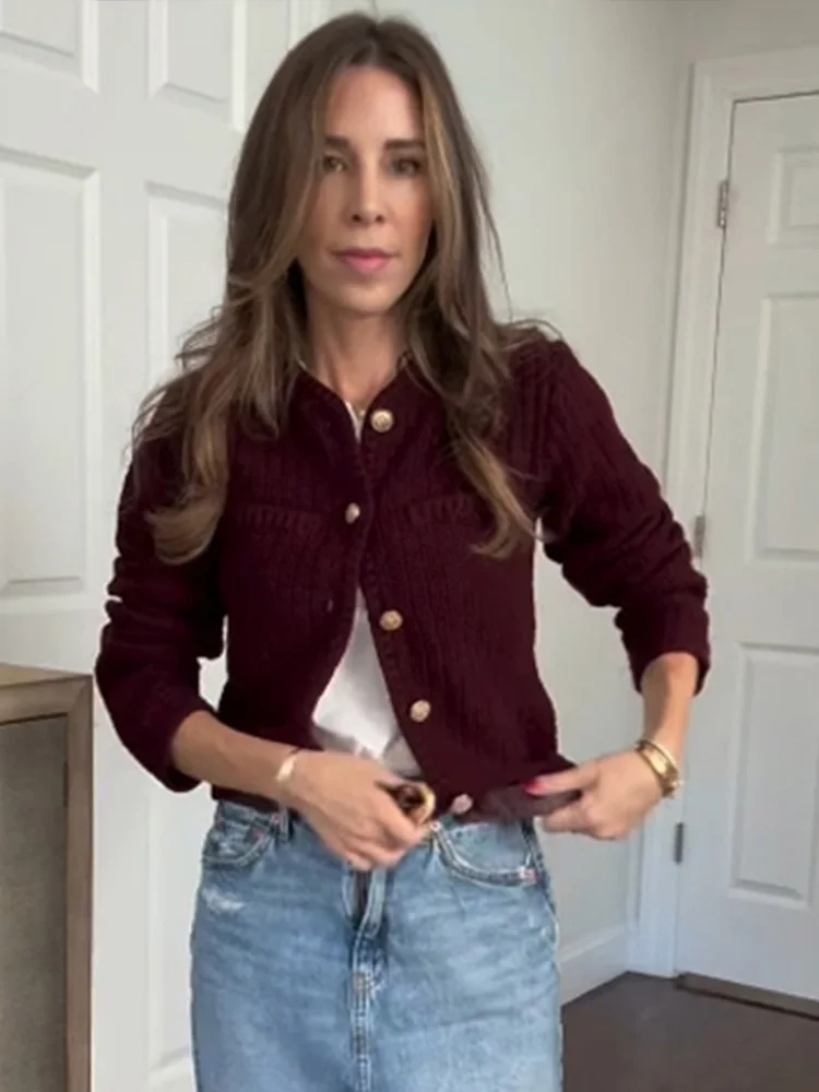 

Ribbed Knitted Cardiagns For Women Elegant Single Breasted O Neck Long Sleeve Sweaters 2025 Autumn Winter Casual Knitwears Lady