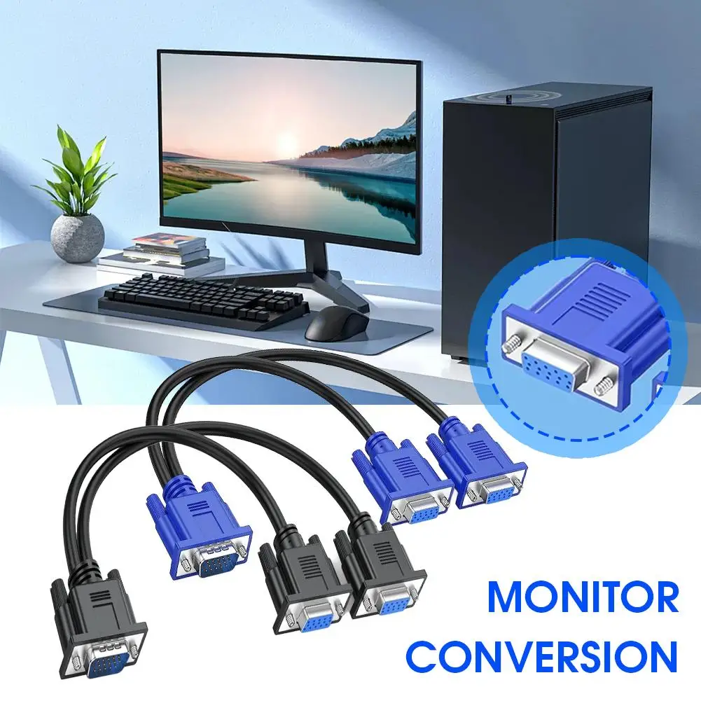 VGA Splitter Cable 1080P Dual VGA Monitor Y Cable 1 Male to 2 Female Adapter Cable for Screen Duplication for Projectors HDTVs