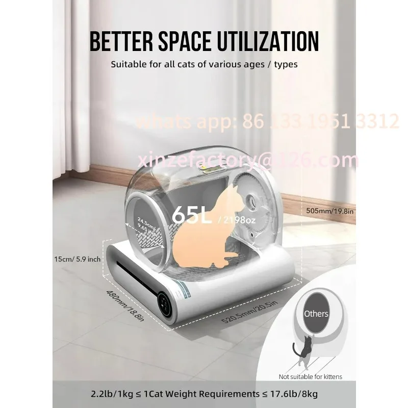 

Customizable Self Cleaning Fully Enclosed Cat Litter Box Pet Toilet Litter Tray Engl Tonepie 65L Automatic Smart Cat Litter Boxz