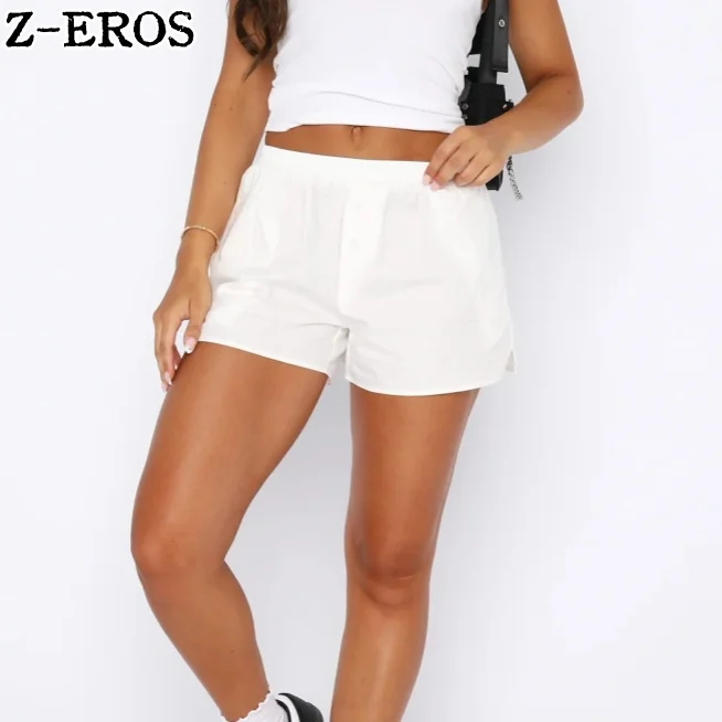 

Z-EROS Women's Solid Color Button Spring/Summer Shorts Elastic Waist Sexy Hot Pants