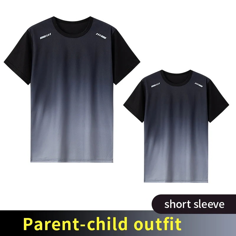 13Y adolescents à adultes Parent-enfant T-shirt mode séchage rapide à manches courtes hommes sport Fitness course col rond chemise