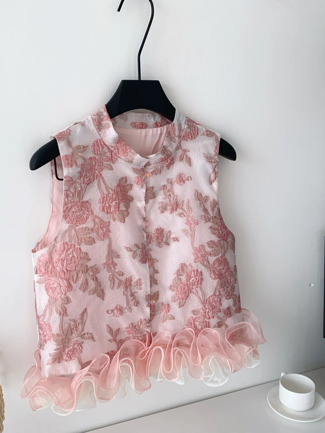 

New Chinese Sle Heavy Embroidery Svel Top Women's Summer 3D Lace Collar Patchwork Open Cardigan Vest High End Feeling