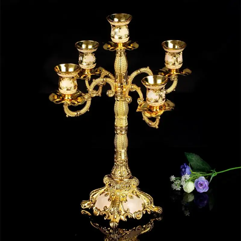 

Luxury 5 arms Gold Vintage Candle Holders Party Christmas Home Candlestick Wedding Table Centerpieces Candelabra Decoration