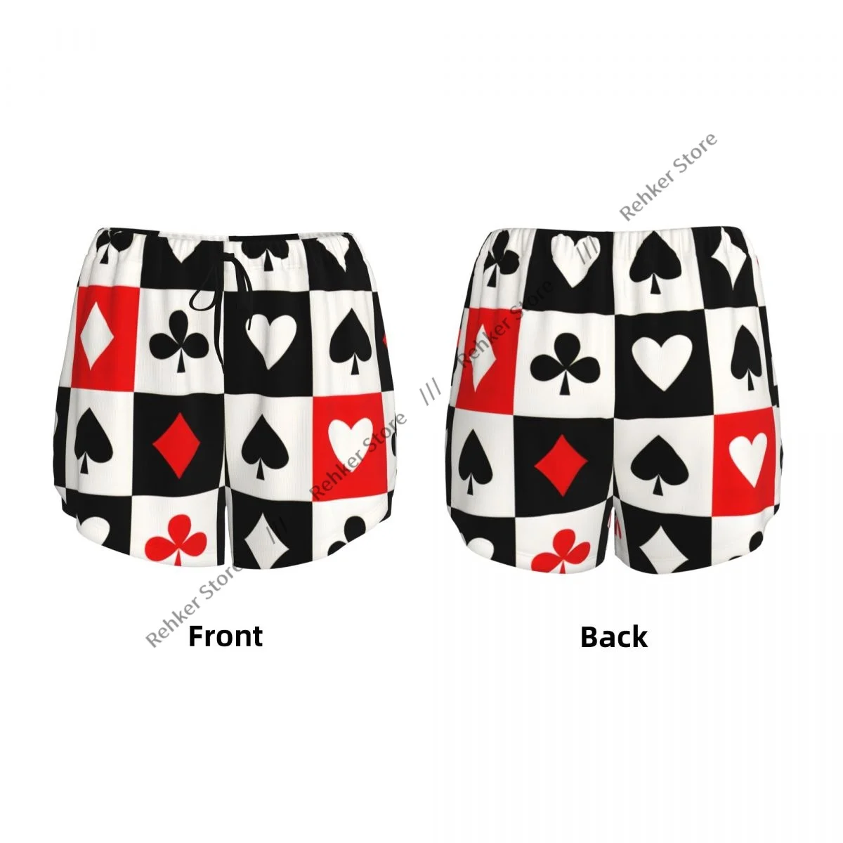 Frauen Yoga Shorts Rot Schwarz Poker Quadrat Plaid Herz Spielkarten Leichte Schnell Trocknend Atmungsaktive Outdoor Laufshorts