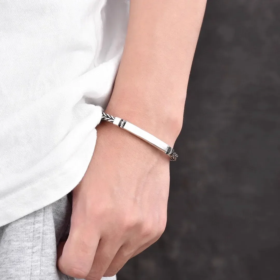 New Silver Color Smooth Simple Handwoven Bracelet for Man Chain with A Width of 5m Versatile Classic Handicrafts Jewelry