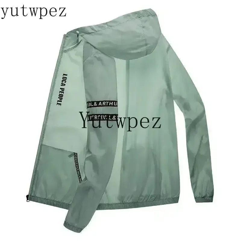 Hood Windproof Jacket Breathable Letter Print Casual and Versatile Cardigan Summer Men's Sun Protection Shirt Thin Quick Drying