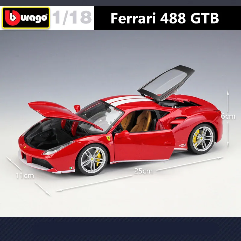 Bburago 1:18 Ferrari 488 GTB 70th Anniversary Alloy Car Model Diecasts Metal Toy Sports Car Model Simulation Childrens Toys Gift