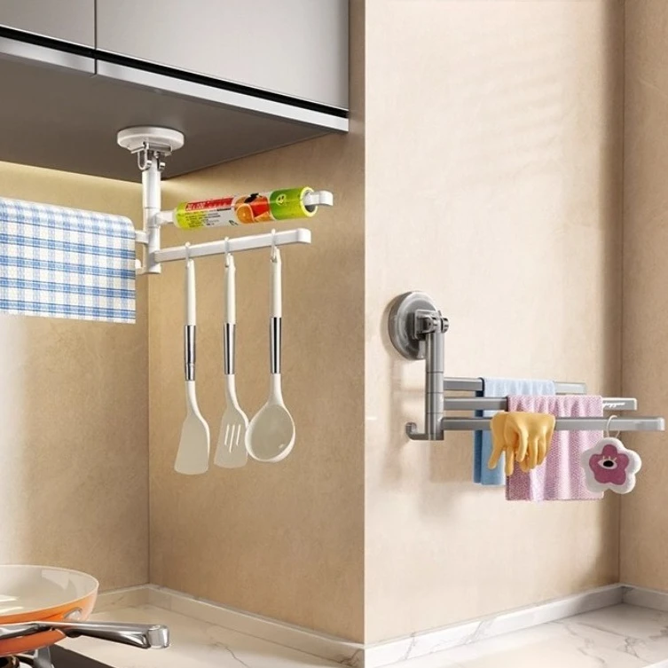 

Настенная вращающаяся вешалка для полотенец на присосках без сверления, многосекционная складная вешалка для полотенец, вешалка для полотенец для ванной комнаты, кухонная полка для хранения