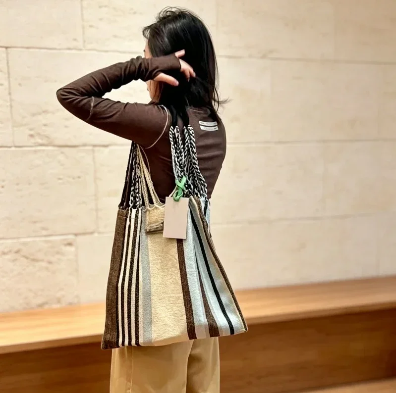 2026 New Marni Style Color Block Woven Tote Bag Large Handbag Shoulder Casual