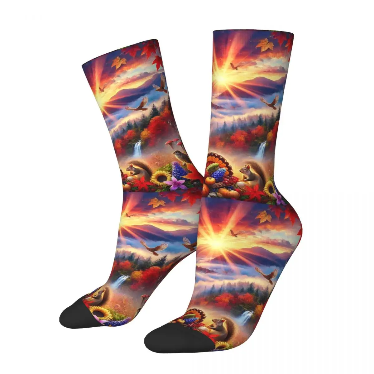 

Осенние носки с изображением страны чудес в Дымчатых горах с изображением осенней листвы и дикой природы мягкие чулки Харадзюку всесезонные длинные носки