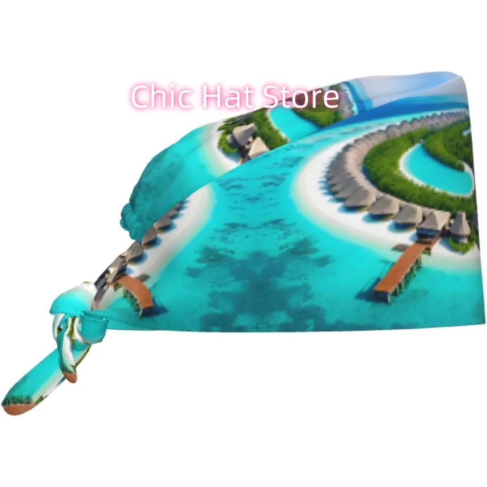 قبعة عمل للتنظيف بطبعات مشهد جزر المالديف للنساء والرجال، قابلة للتعديل، قابلة للتنفس باللون الأسود #1