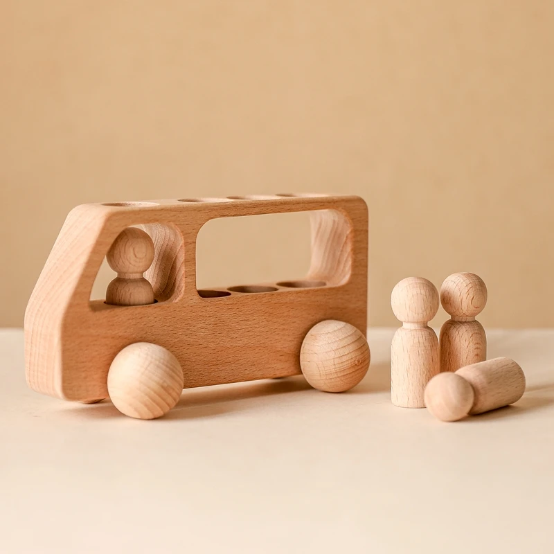 1pc Holz Auto Spielzeug Buche Holz Bus Blöcke Montessori Spiele Pädagogisches Montessori Spielzeug Für Kinder Zahnen Baby Geburtstag Geschenke
