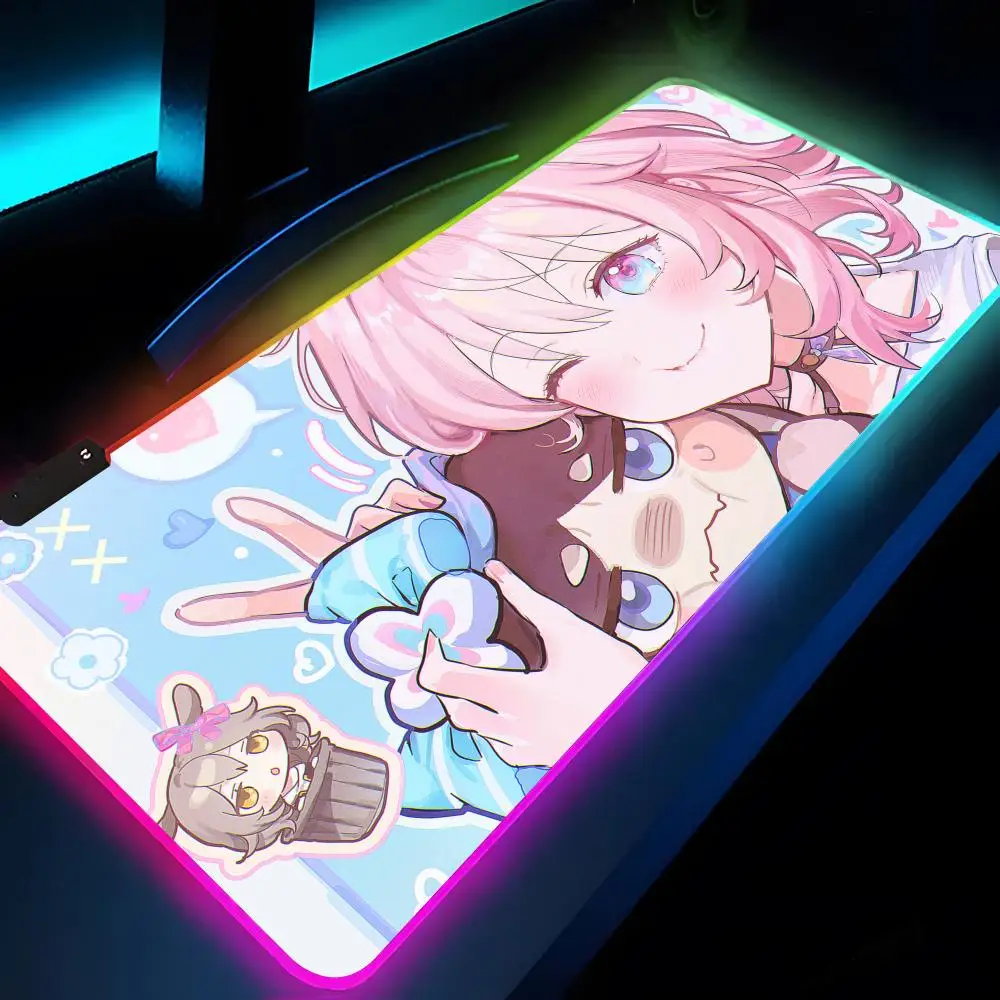 Honkai Star Rail Mouse Pad XXL RGB Gaming Mouse Pad HD Gamer Accessories Large LED Light MousePads PC Carpet With Backlit