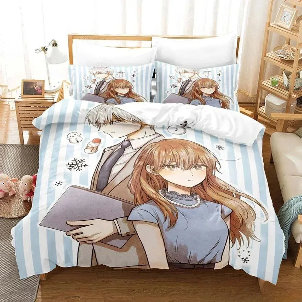 Anime The Ice Guy and His Cool Female Colleague Bedding Set Single Twin Full Queen King Size Bed Set Kid Bedroom Duvetcover Sets