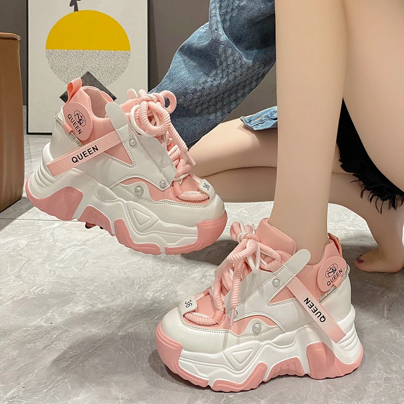 Fashion New Spring Women Chunky Sneakers Casual Shoes 10CM Wedge Heels Platform Shoes Chaussures Femme Sports Dad Shoes Autumn