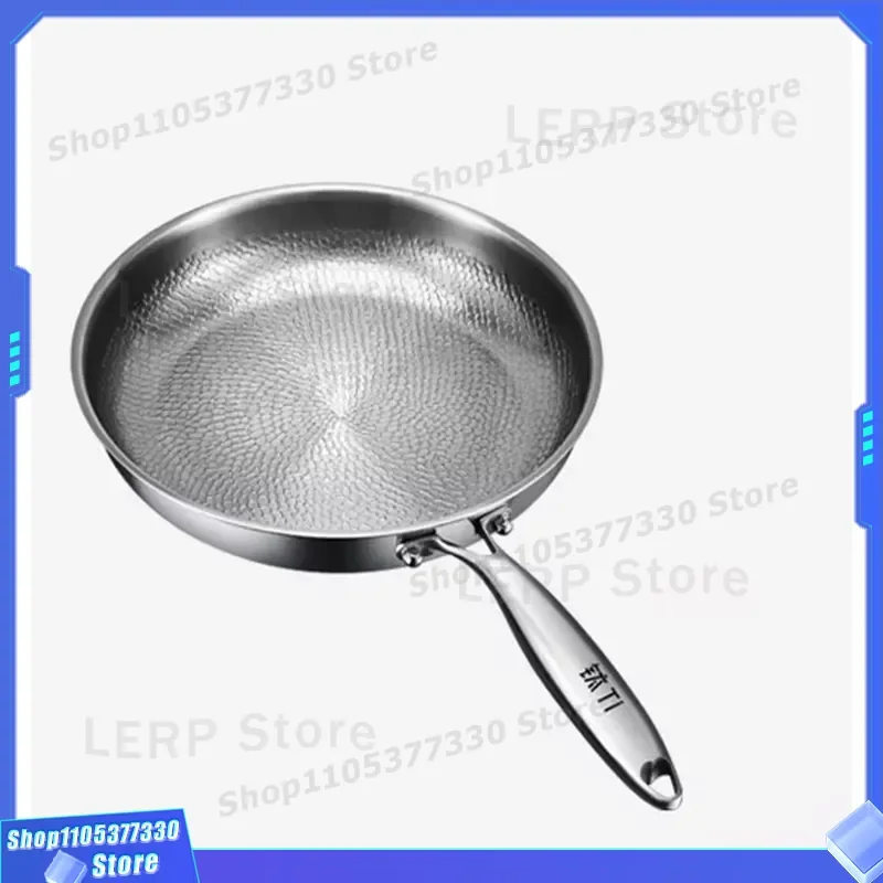 Eco Friendly Uncoated Titanium Frying Pan with Glass Lid Outdoor Camping Cookware for Gas Induction Stove Non Stick Skillet