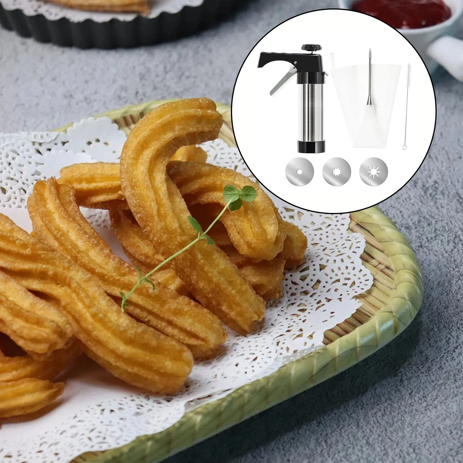 

Cookie Press Gun Kit Stainless Steel Cake Cream Decorating Gun Set DIY Manual Churros Maker Machine Biscuit Pastry Piping Nozzle