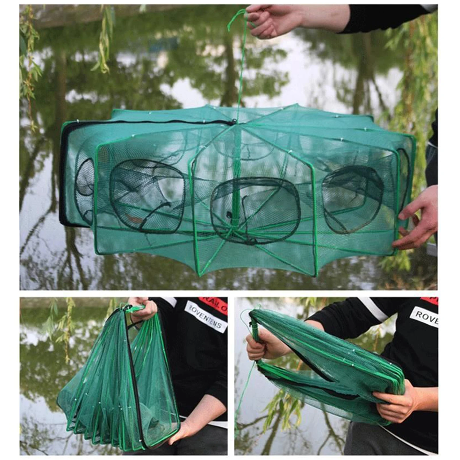 

50/60/70cm Automatic Fishing Net Portable Folding Fly Fish Mesh For Carp Crucian Crab Shrimp Lobster Multi Holes Fish Net