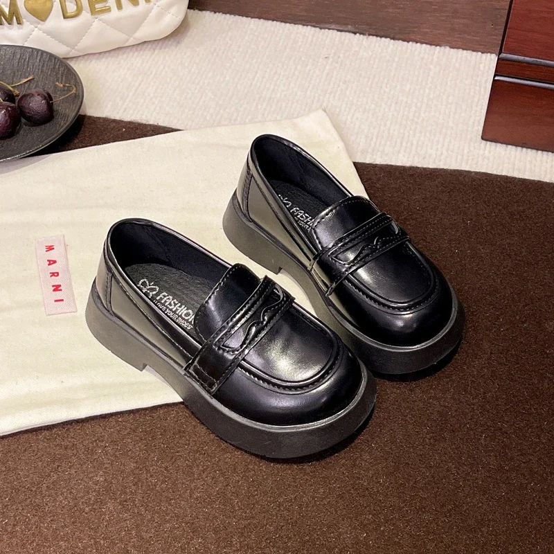 Children's Loafers Simple School Uniform Versatile Girls Leather Shoes Fashion Black Beige Causal Kids Princess Mary Jane Shoes