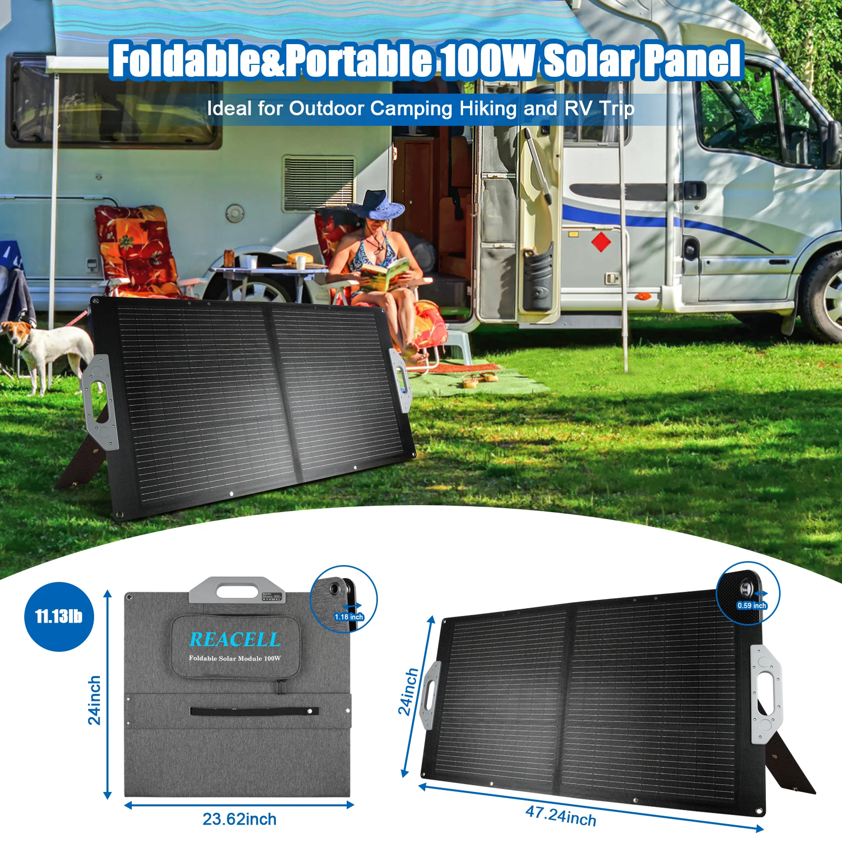 

JYJZPB 100W Flexible Foldable Solar Panel Camping Portable Folding Solar Panel Kit High Efficience Travel&Phone&Boat&RV