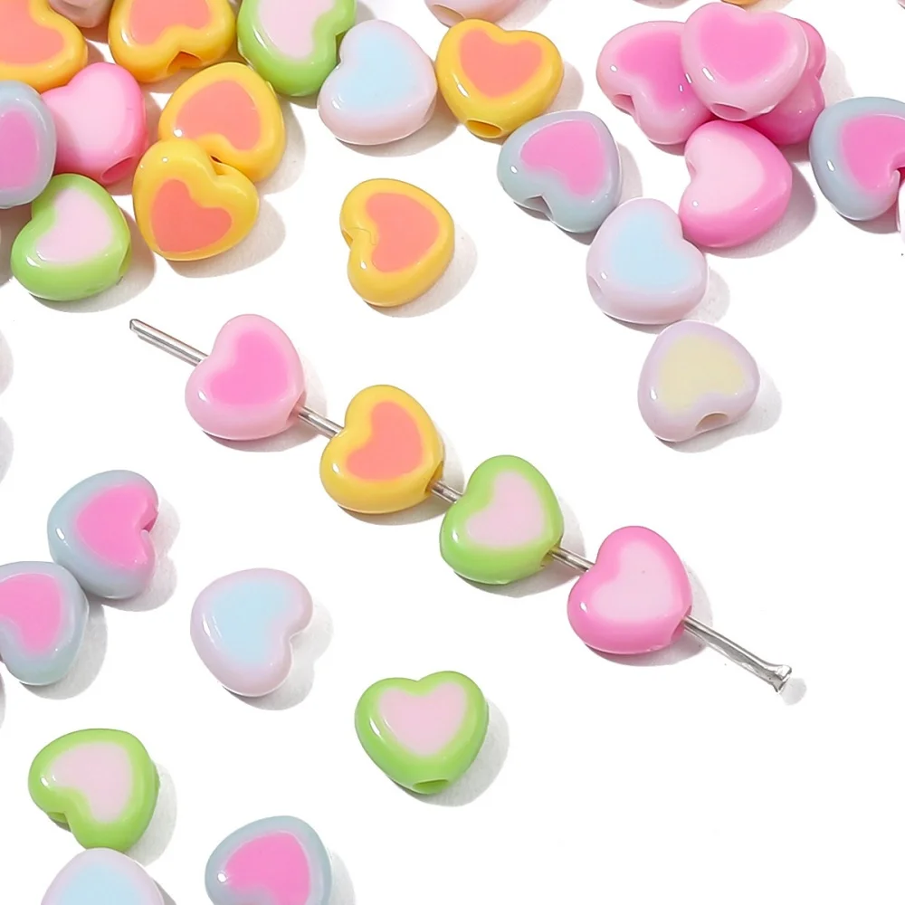 50pcs Love Heart Acrylic Bead Loose Spacer Beads For DIY Bracelet Necklace Jewelry Making Needlework Accessories