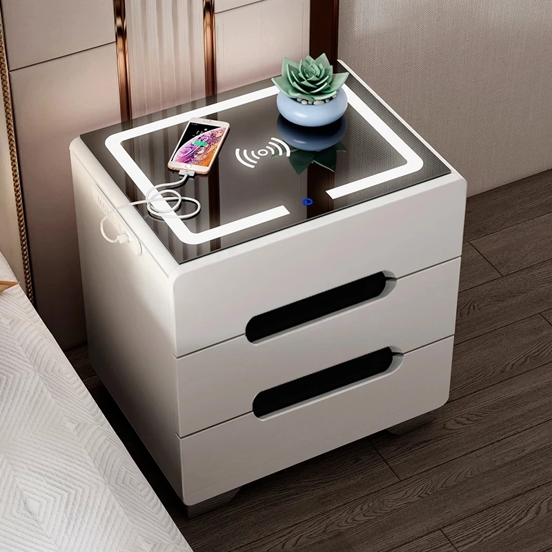 

Intelligent Bedside Table Bedroom Storage Mobile Modern Smart Charging White Multifunctional Cabinet Home Furniture WWH20YH