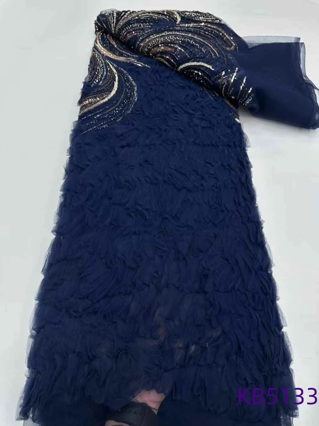 ビーズレース アフリカレース生地 5ヤード 高品質 2025 ビーズ付きレース生地 スパンコール付きチュールレース生地 裁縫用 KB5134