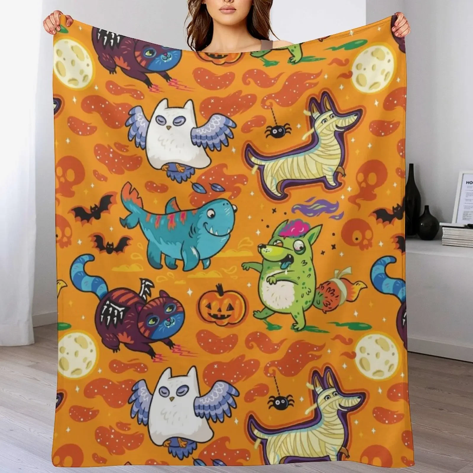 

Crazy Halloween Night Throw Blanket Cozy Microfiber Throw Blanket for Home Bedroom