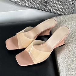 Eilyken Summer PVC Transparent Candy Women Slippers Open Toe Wedges Heels Mule Slides Sandals Shoes Zapatos Mujer