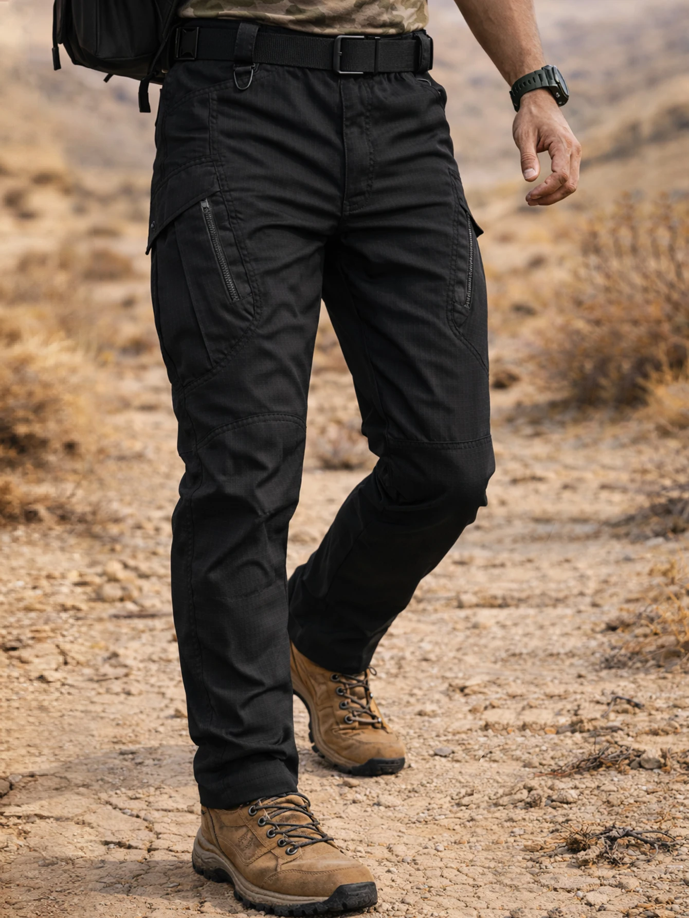 Men's Heavy Duty Tactical Pants Black, Durable Ripstop Cargo Work Pants, Water Resistant Outdoor Hiking Pants, Ships from US