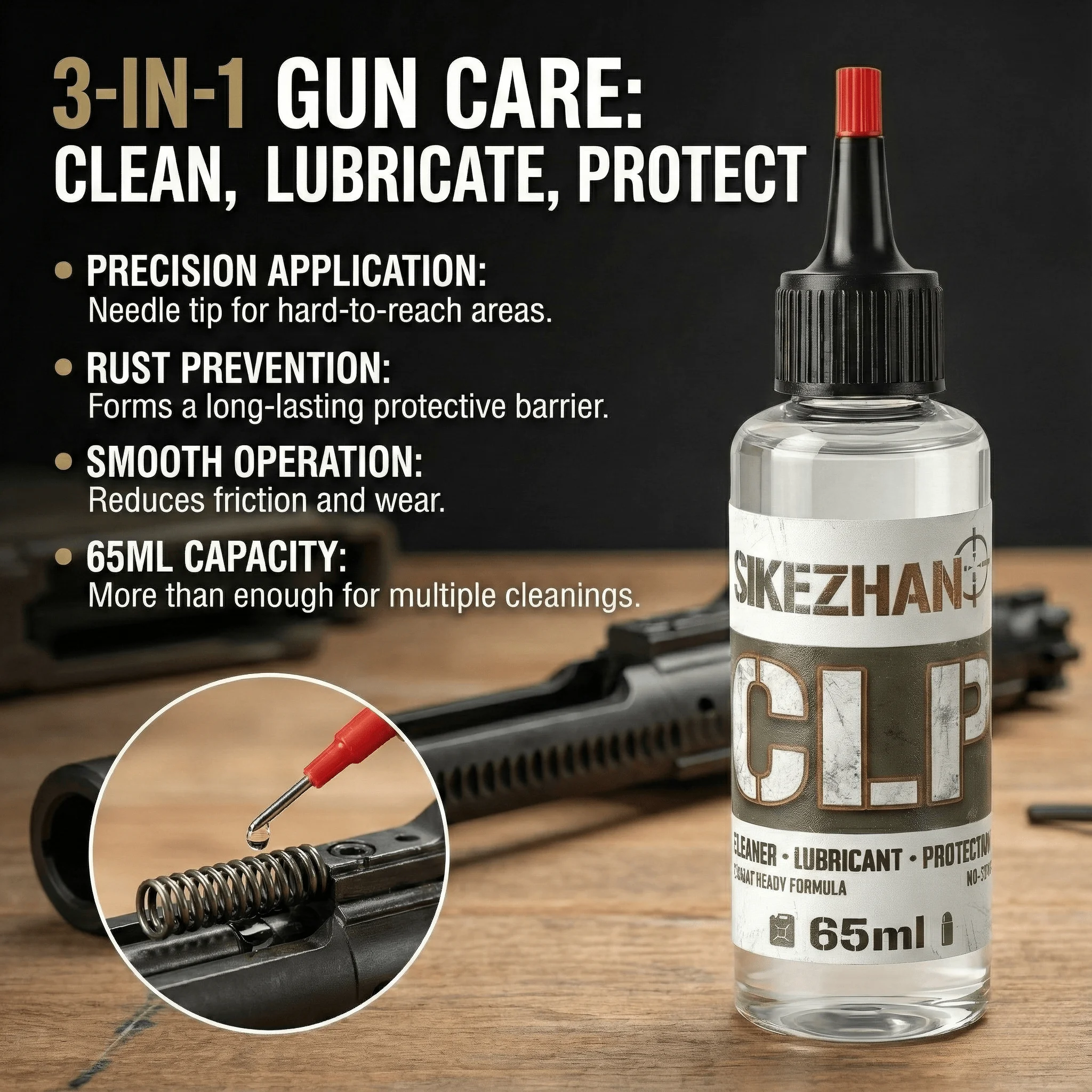 Gun Cleaning Kit with 65ml CLP Oil – Professional Rifle & Pistol Cleaning Tools, Rods, Brushes & Patches with Pouch By SIKEZHAN