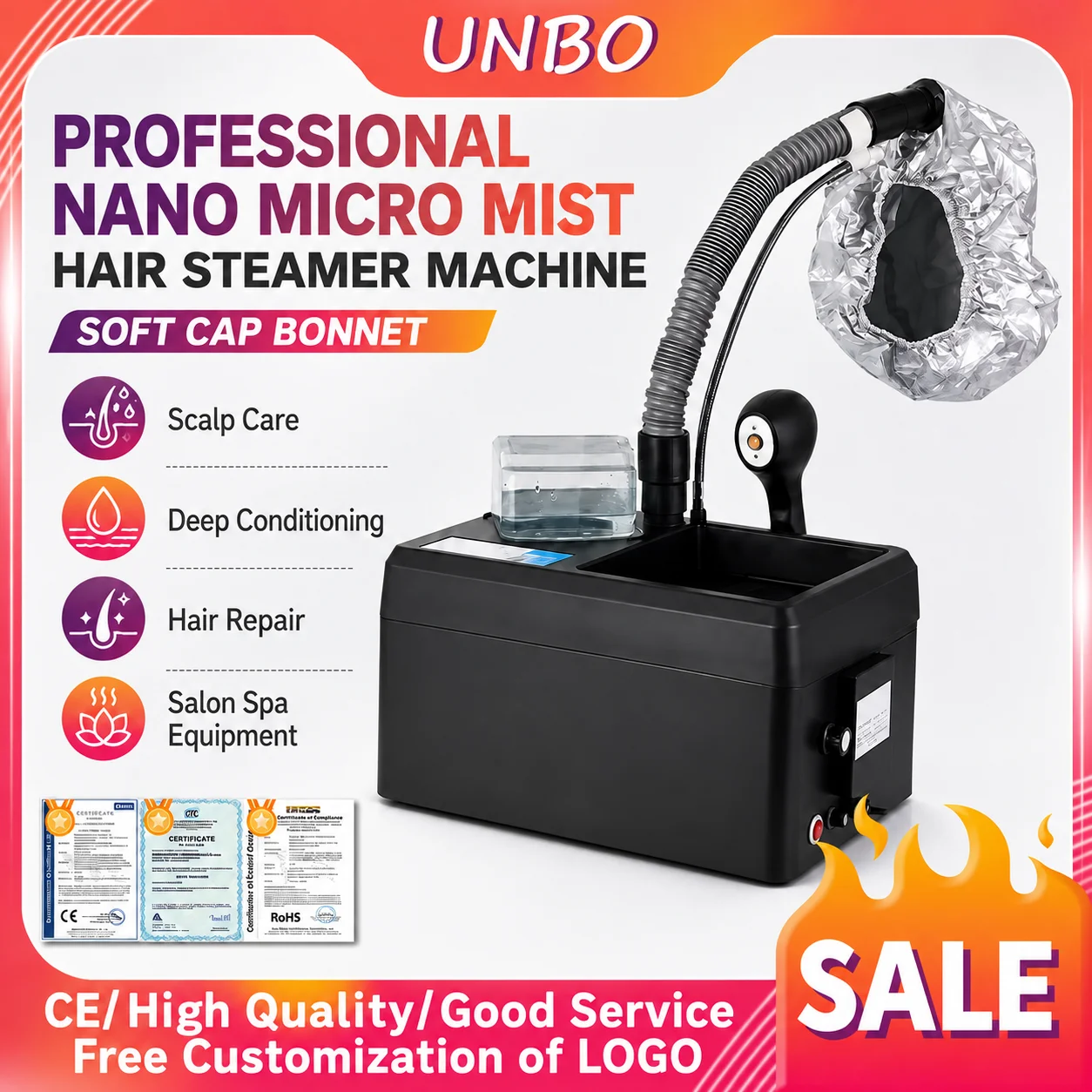 Professional Nano Micro Mist Hair Steamer Machine Soft Cap Bonnet Scalp Care Deep Conditioning Hair Repair Salon Spa Equipment
