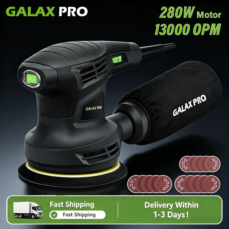 GALAX PRO 13000OPM Random Orbital Sander 6 Variable Speed with 15 Sandpaper 280W Orbital Sander With Dust Collector, Ideal For Wood Sanding, Furniture Polishing & Household Woodworking Projects