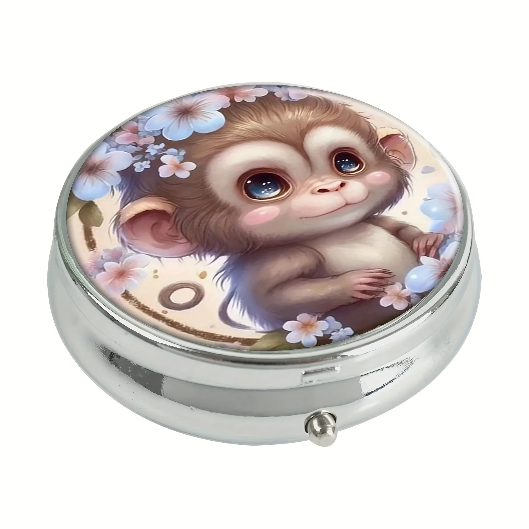 cute monkey baby round pill box,3 compartments pocket wallet pill box, portable travel tablet vitamin rack organizer pill box