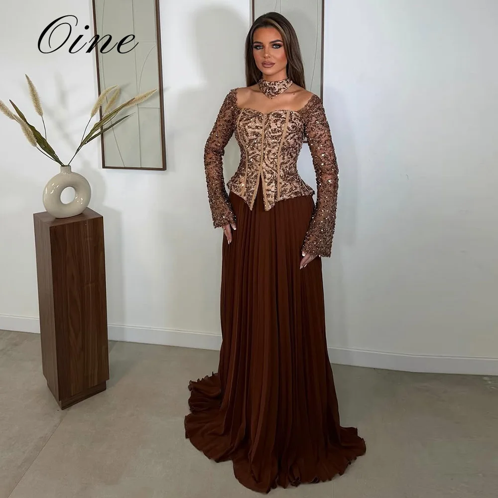 Oine 2026 Sexy Ober- und Unter-Zweiteiler-Abendkleid-Set im Leoparden-Stil, Falten mit Lätzchen, volle Ärmel, formelle Anlässe, individuell anpassbar