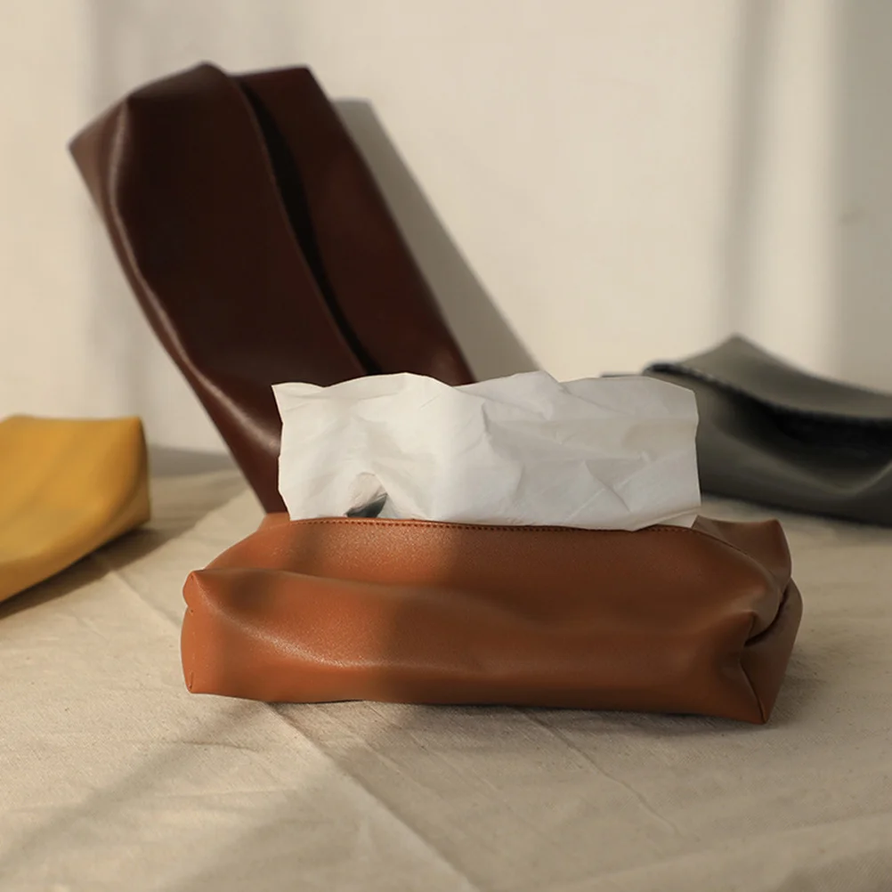 

PU Tissue Box Rectangular Desktop Napkin Holder Compact Tissue Storage Box for Home Office Decor Napkin Container