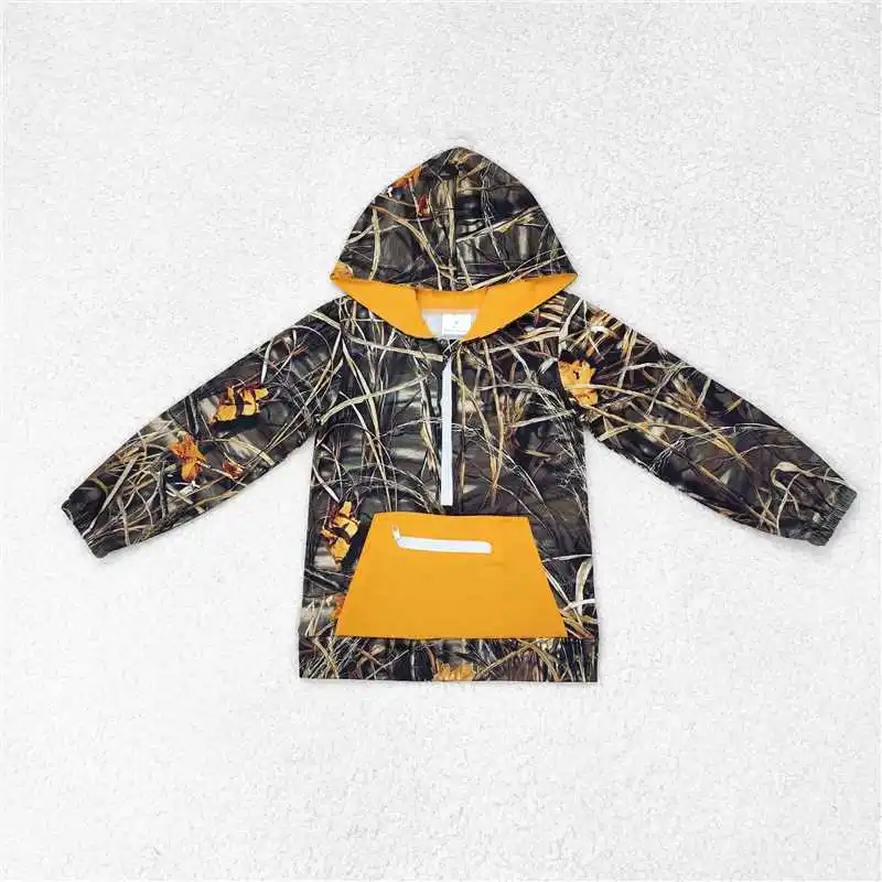 wholesale western boutique children\'s clothing  Baby Boys Brother Sibling Bottomland Camo Hooded Zip Pocket Fall Pullovers Tops