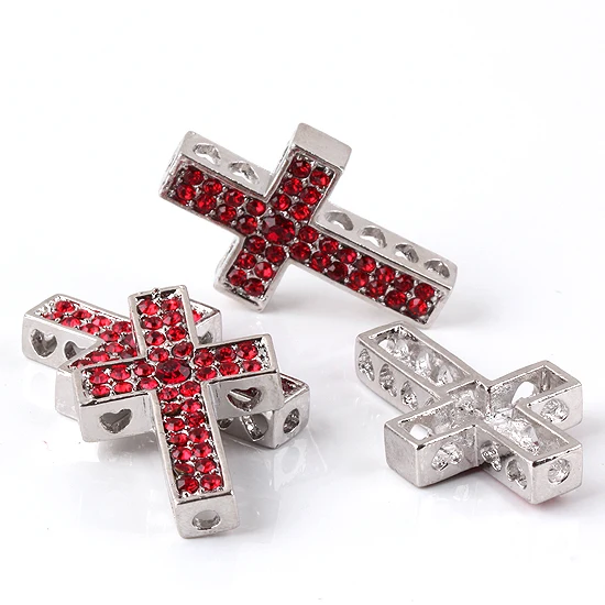 4pcs Clear Rhinestone Gold Color Alloy Cross Loose Beads Connector Jewelry Accessories Findings For Makings DIY 33x21mm