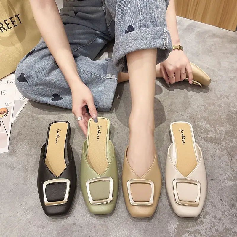 Slides Low Heel Woman Slippers Outside Summer Jelly White Shoes for Women 2024 Mules Sandals New Fashion Footwear on Offer B F Y