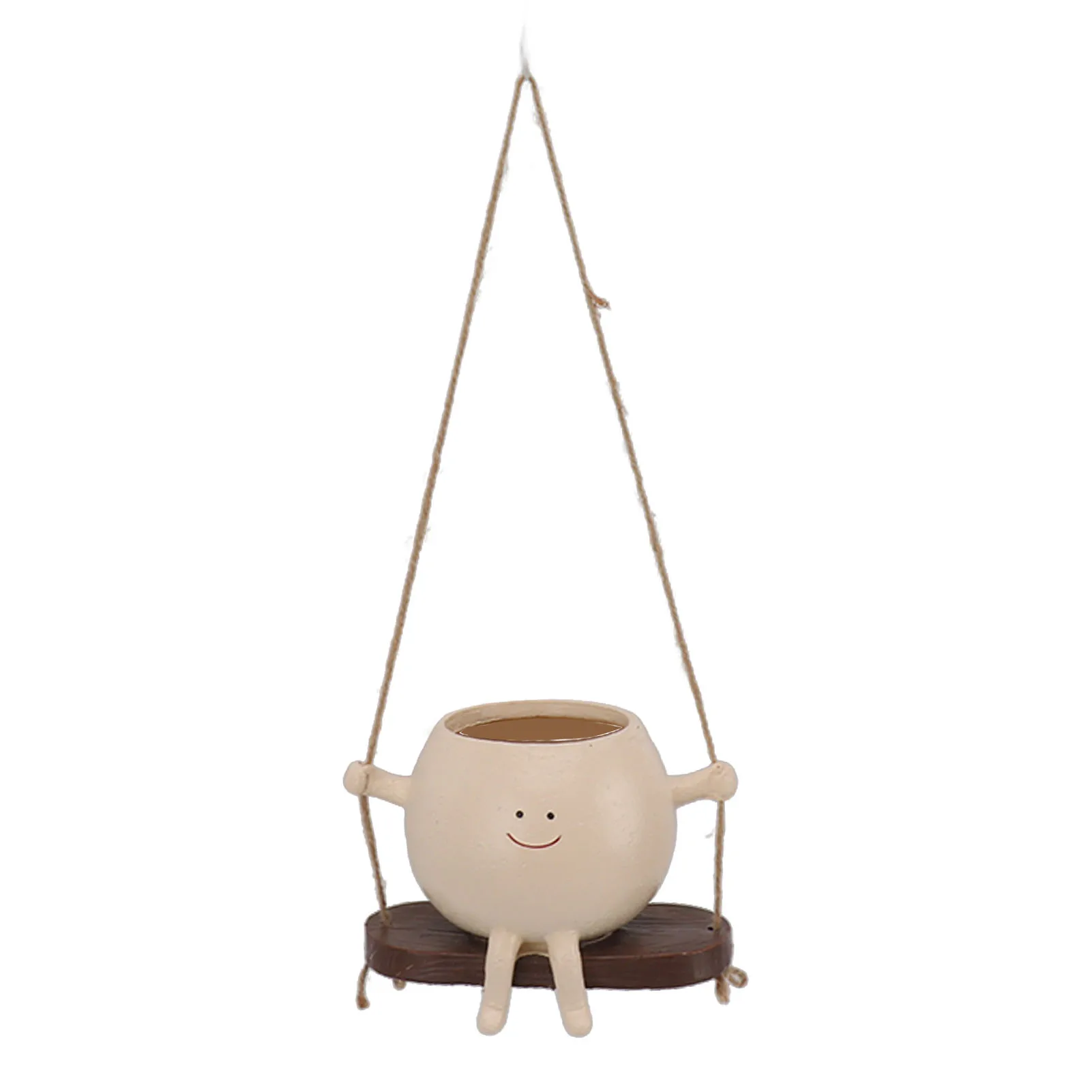 Swing Smile Face Flower Pot Resin Hanging Planter With Rope Lovely Succulent Pot For Home Garden Decor