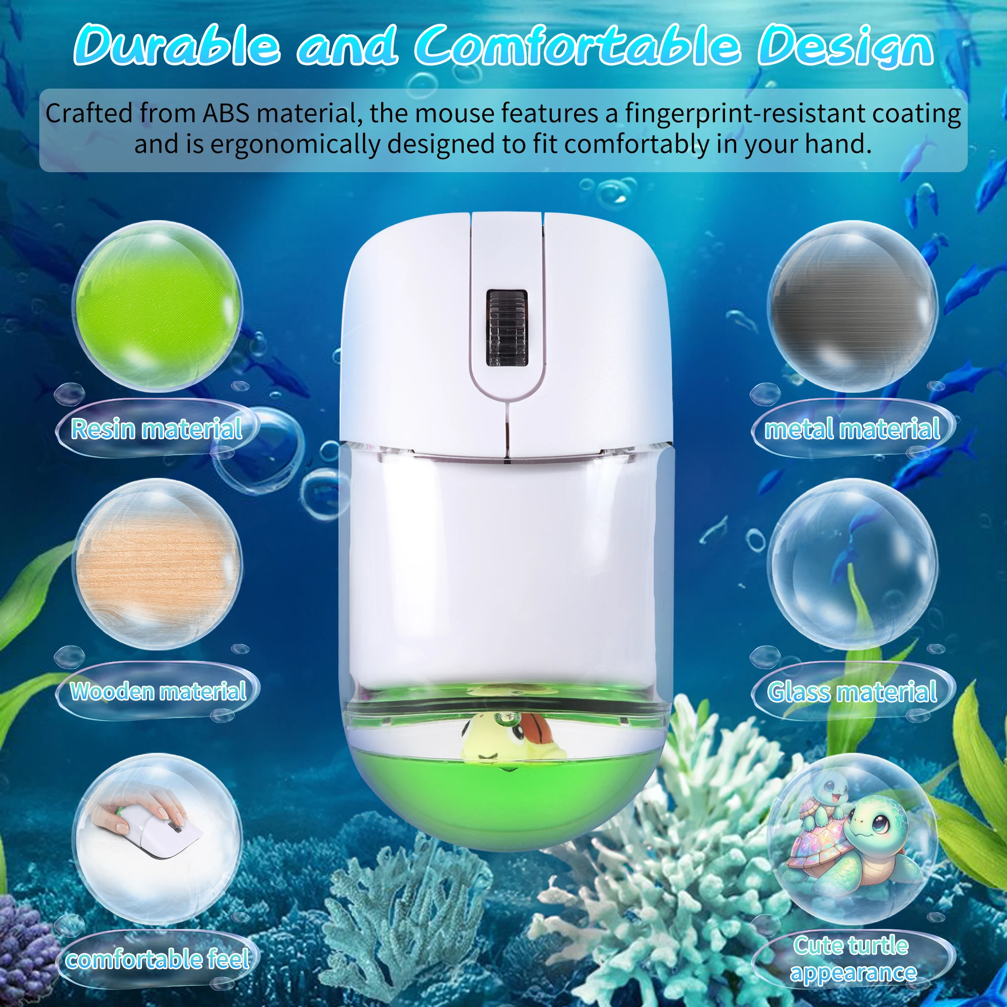 

Sea turtle 2.4G Wireless Mouse Animal Floating Objects Mute Ergonomics Oil filled Computer Mice Long Battery Life For Laptop PC