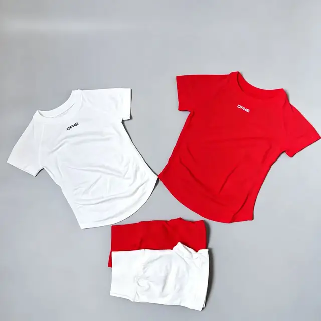 DFHE Women 2PCS Seamless Sports Suit Short Sleeve Yoga Top High Waist Shorts Quick Dry Fitness Running Workout Sportswear Set 4