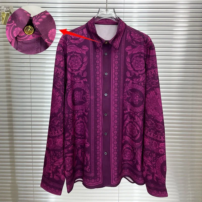 

Luxury Long Sleeve Shirt Men Clothing Floral Digital Printing Manga Longa Prom Party Shirts Camisas Social Masculina De Luxo