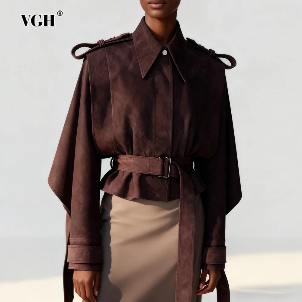 VGH giacche corte larghe stile americano per donna bavero manica lunga cintura impiombata giacca chic autunnale stile moda femminile