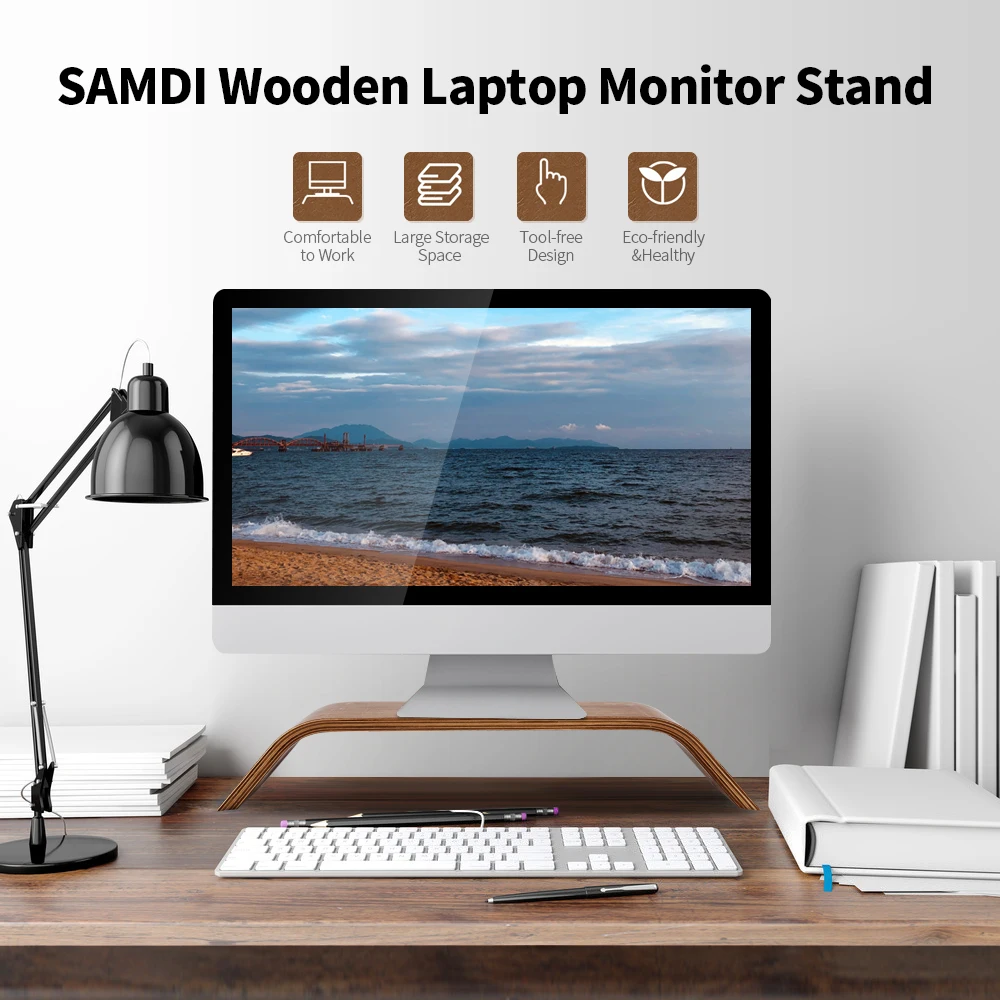 Wooden Stand All-in-one Machine Monitor Laptop Holder Strong Bearing Capacity Stable Wooden Bracket Replacement for iMac