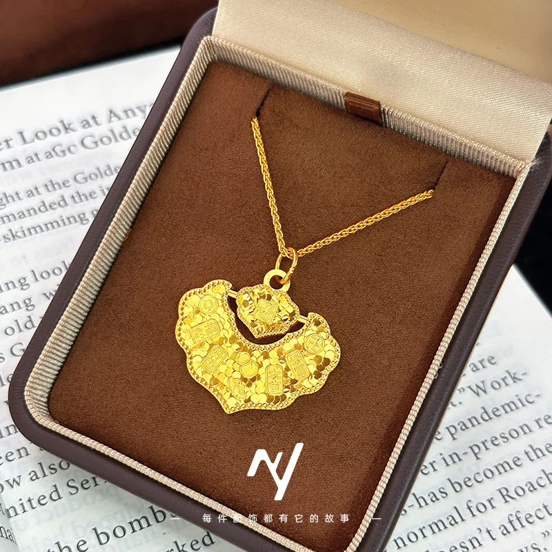 

Изысканное ожерелье-талисман из 24-каратного золота 9999 пробы с ЧПУ-обработкой, имитирующей колотый лед, в стиле ретро, с подвеской-замком «Руи» для удачи и безопасности