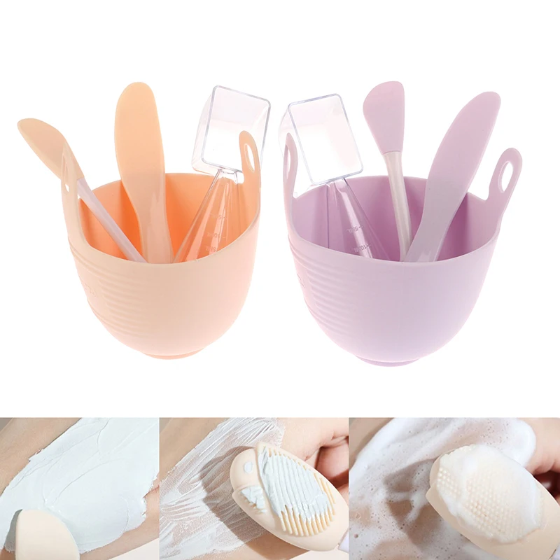 4 Stuks Zachte Siliconen Gezichtsmasker Mengkom Borstel Lepel Set Vrouwen Huishoudelijke Diy Spa Beauty Tools Huidverzorgingsbenodigdheden