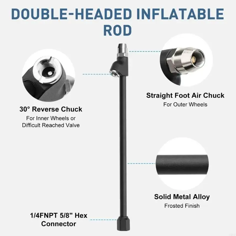2PCS Heavy Duty Tires Inflation Rod with Quick Connectors Extended Truck Tires Repair Tool for Car & Motorcycle Tires H9EE