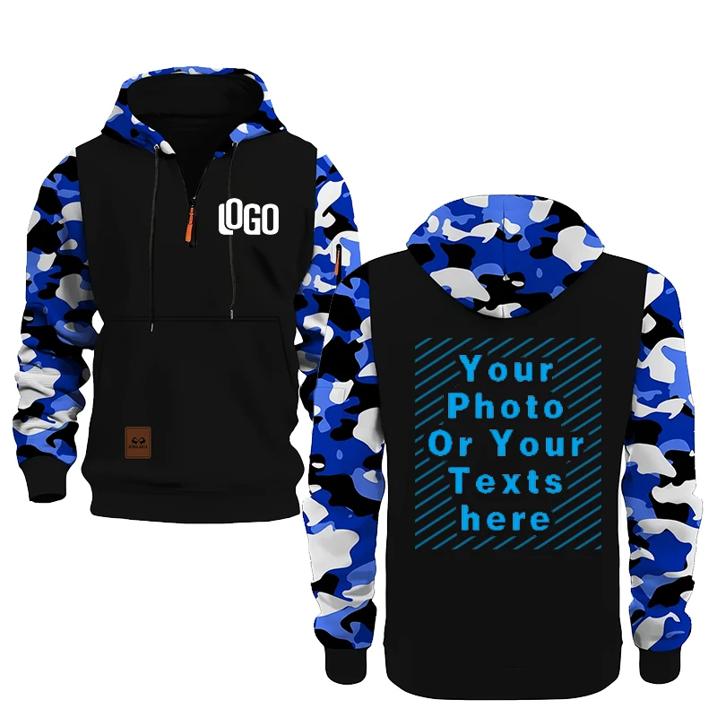 DIY customization of your brand logo, men's and women's casual hooded tops, camouflage pullovers, street style personalized spor