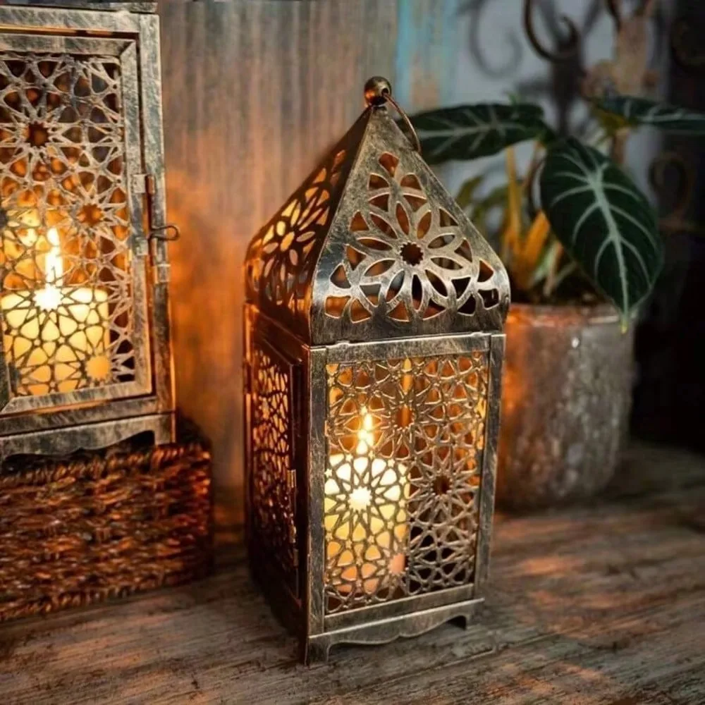 Arab Metal Wind Lantern Vintage Candle Holder Home Decor Middle Eastern Style Accessory Creative Gift No Candle Included